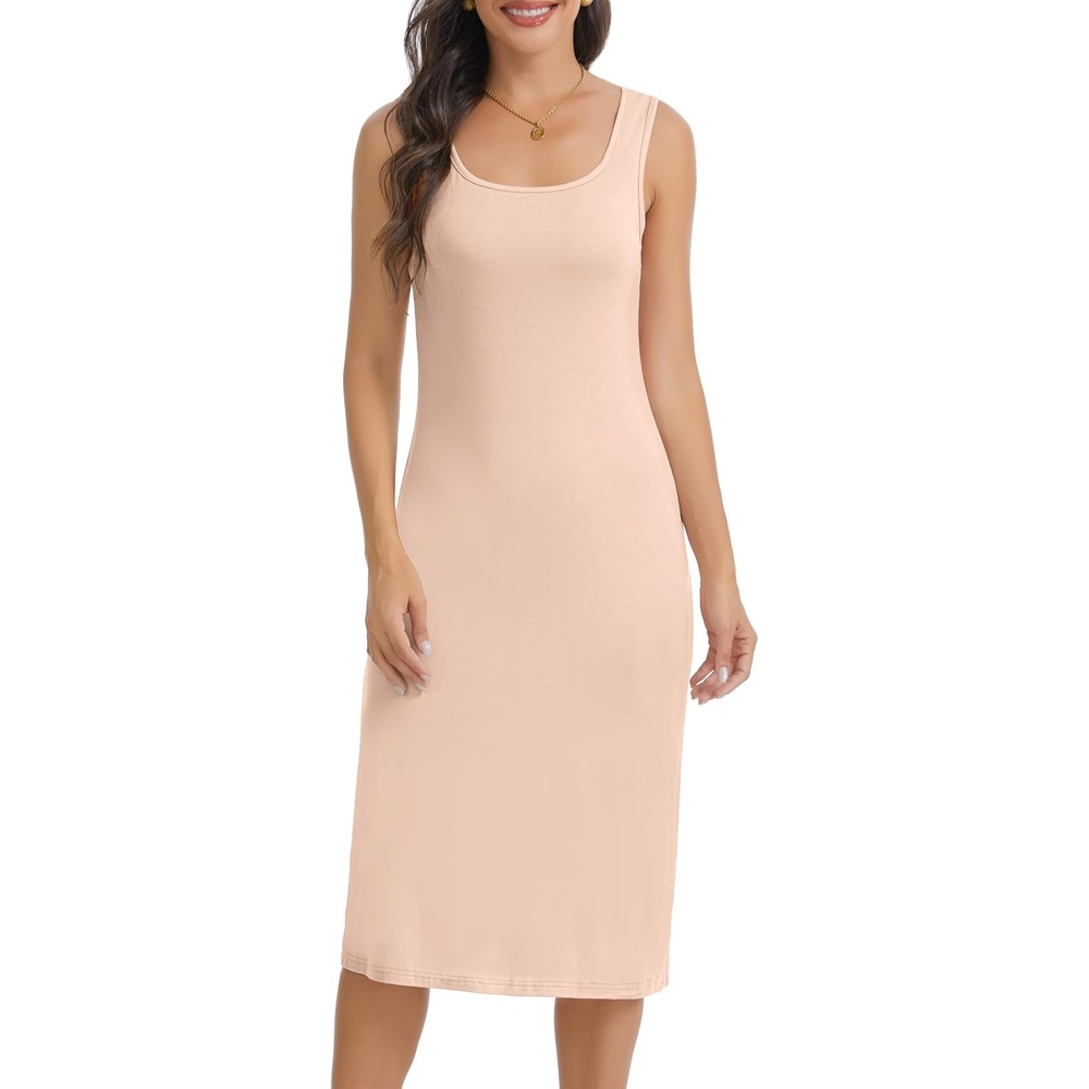 image:imageLovasy Womens Full Slip Square Collar Basic Soft Under Dress S3XLNude