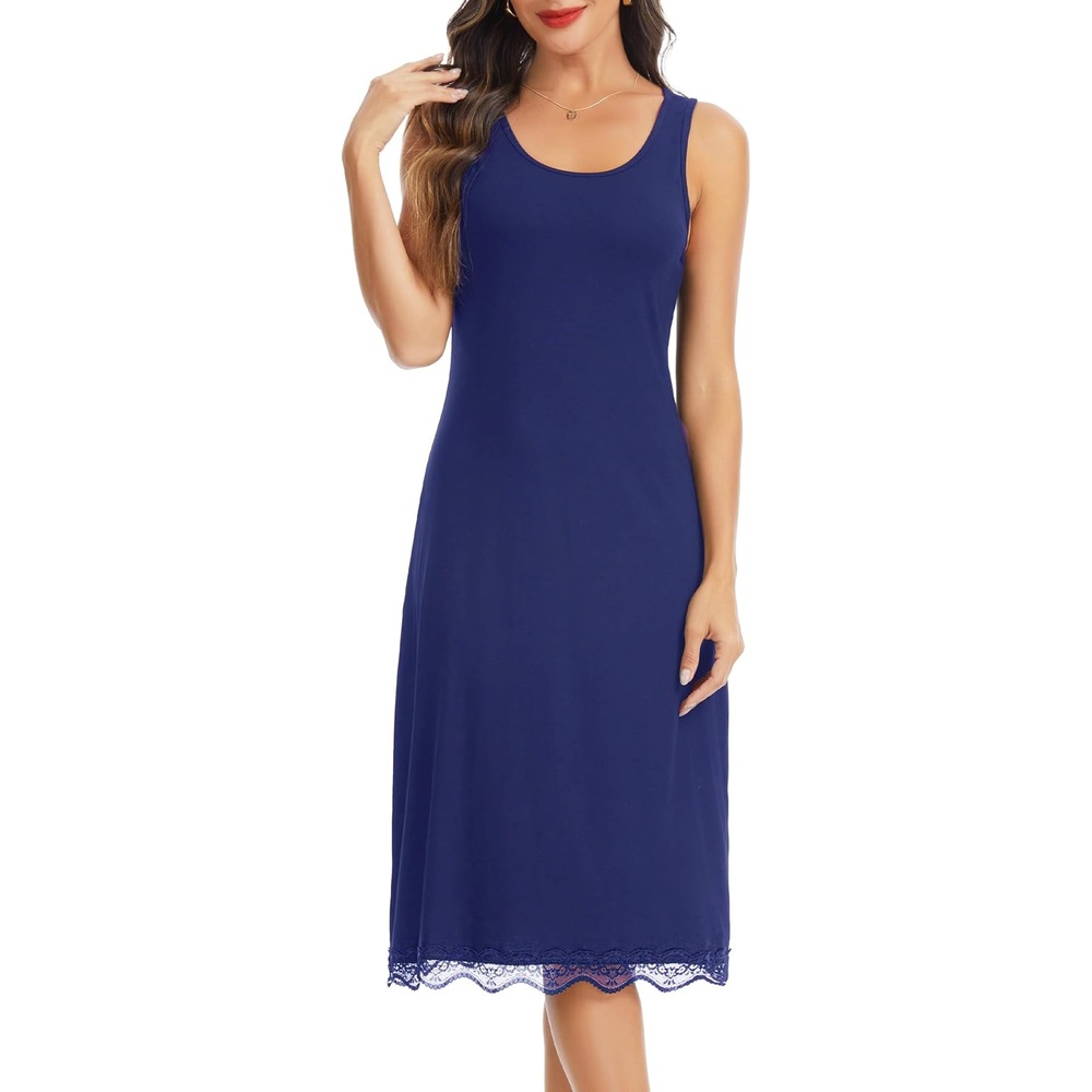 image:imageLovasy Womens Full Slips Long Tank Tops Slip Dress with Lace Trim S3XLNavy Blue