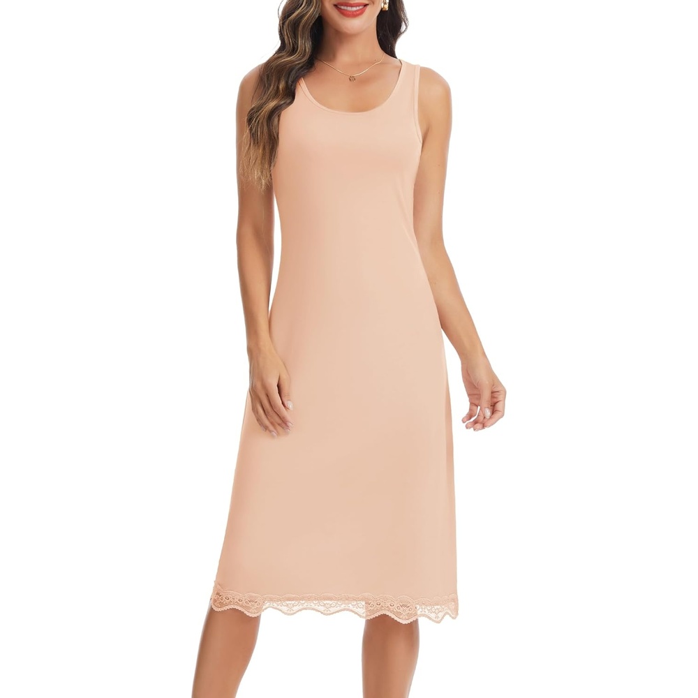 image:imageLovasy Womens Full Slips Long Tank Tops Slip Dress with Lace Trim S3XLNude