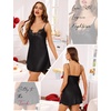 Lovasy 2 Pack Silk Nightgown for Women Lingerie S-XXL(Dark Green & Black)