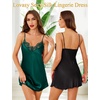 Lovasy 2 Pack Silk Nightgown for Women Lingerie S-XXL(Dark Green & Black)