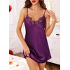 Lovasy Silk Nightgown for Women Lace V Neck Sexy Lingerie S-XXL(Dark Purple)