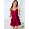 Lovasy Silk Nightgown for Women Lace V Neck Sexy Lingerie S-XXL(Purplish Red)