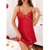 Lovasy Silk Nightgown for Women Lace V Neck Sexy Lingerie S-XXL(Red)