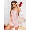 Lovasy Silk Nightgown for Women Lace V Neck Sexy Lingerie S-XXL(Rose Pink)