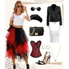 Lovasy Women Irregular Layered Tulle Fairy Skirt S-3XL(Black/Red)