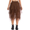 Lovasy Women Irregular Layered Tulle Fairy Skirt S-3XL(Dark Brown)