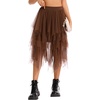Lovasy Women Irregular Layered Tulle Fairy Skirt S-3XL(Dark Brown)