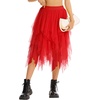 Lovasy Women Irregular Layered Tulle Fairy Skirt S-3XL(Red)
