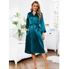 Lovasy Womens Silk Robe Satin Long Bride Robes with Pockets S-XXL(Dark Blue)