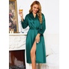 Lovasy Womens Silk Robe Satin Long Bride Robes with Pockets S-XXL(Dark Green)