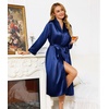 Lovasy Womens Silk Robe Satin Long Bride Robes with Pockets S-XXL(Navy Blue)