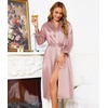 Lovasy Womens Silk Robe Satin Long Bride Robes with Pockets S-XXL(Pink)