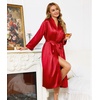 Lovasy Womens Silk Robe Satin Long Bride Robes with Pockets S-XXL(Red)