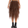 Lovasy Women Irregular Layered Tulle Fairy Skirt S-3XL(Dark Brown)