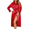 Lovasy Womens Silk Robe Satin Long Bride Robes with Pockets S-XXL(Red)