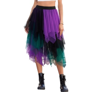 Lovasy Women Irregular Layered Tulle Fairy Skirt S-3XL(Black/Green/Purple)