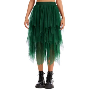 Lovasy Women Irregular Layered Tulle Fairy Skirt S-3XL(Dark Green)
