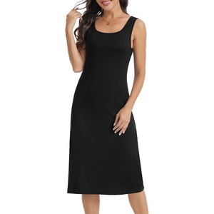 Lovasy Womens Full Slip Square Collar Basic Soft Under Dress S-3XL(Black)