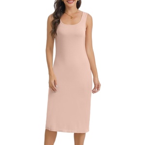Lovasy Womens Full Slip Square Collar Basic Soft Under Dress S-3XL(Camel)