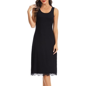 Lovasy Womens Full Slips Long Tank Tops Slip Dress with Lace Trim S-3XL(Black)