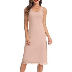 Lovasy Womens Full Slips Long Tank Tops Slip Dress with Lace Trim S-3XL(Camel)