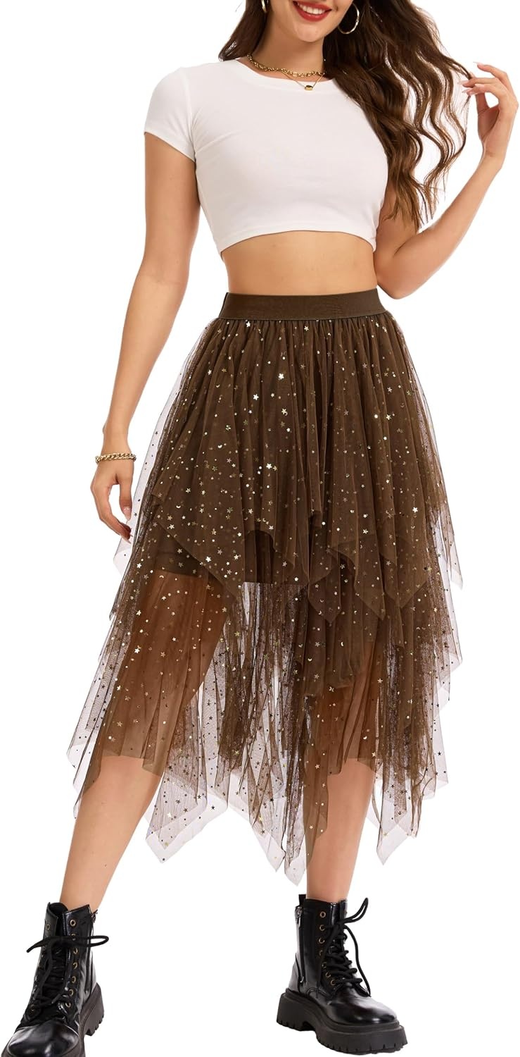 image:imageLovasy Tulle Skirt for Women Layered Fairy Tutu Skirts S3XLDark Brown