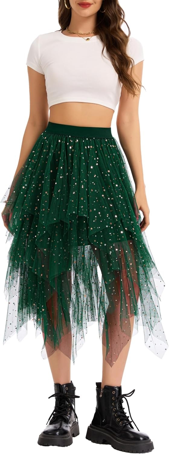 image:imageLovasy Tulle Skirt for Women Layered Fairy Tutu Skirts S3XLDark Green