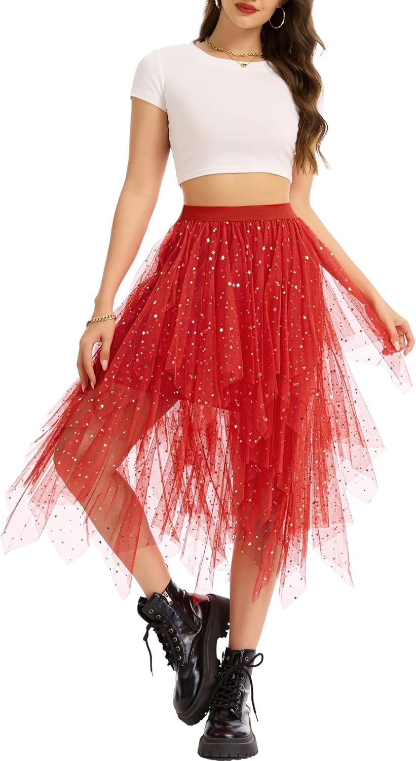 image:imageLovasy Tulle Skirt for Women Layered Fairy Tutu Skirts S3XLRed