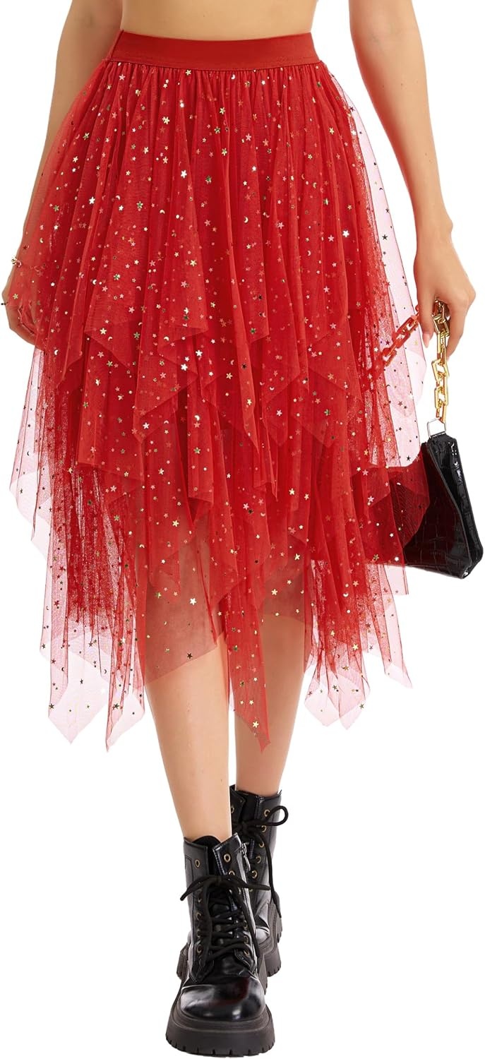 image:imageLovasy Tulle Skirt for Women Layered Fairy Tutu Skirts S3XLRed