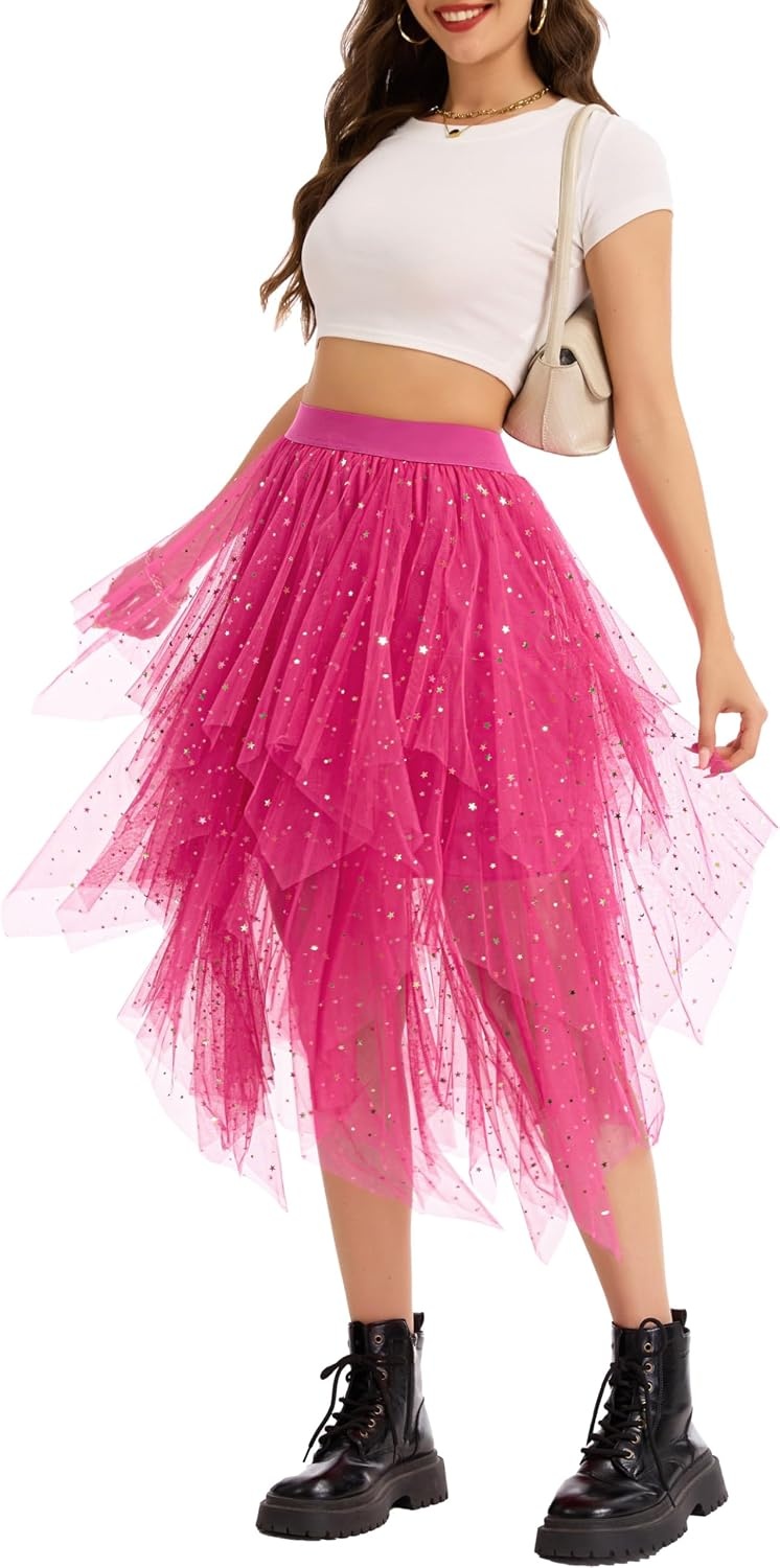 image:imageLovasy Tulle Skirt for Women Layered Fairy Tutu Skirts S3XLRose Red