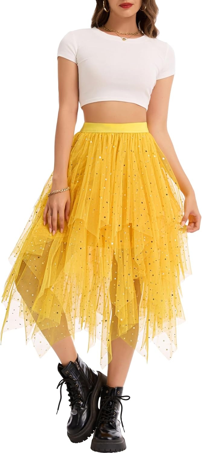 image:imageLovasy Tulle Skirt for Women Layered Fairy Tutu Skirts S3XLYellow