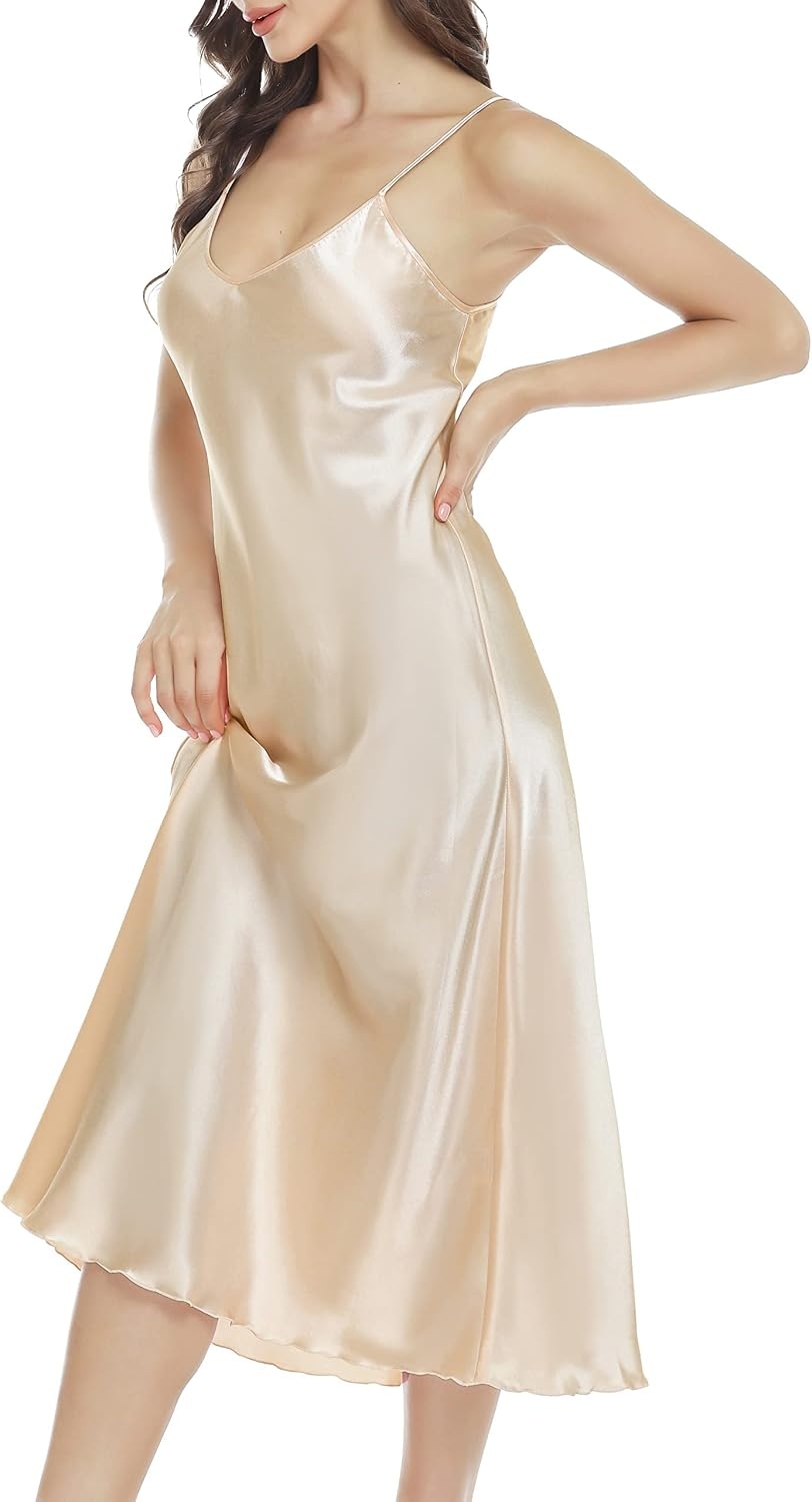 image:imageLovasy Women Satin Nightgown Sexy Long Lingerie Dress SXXLChampagne