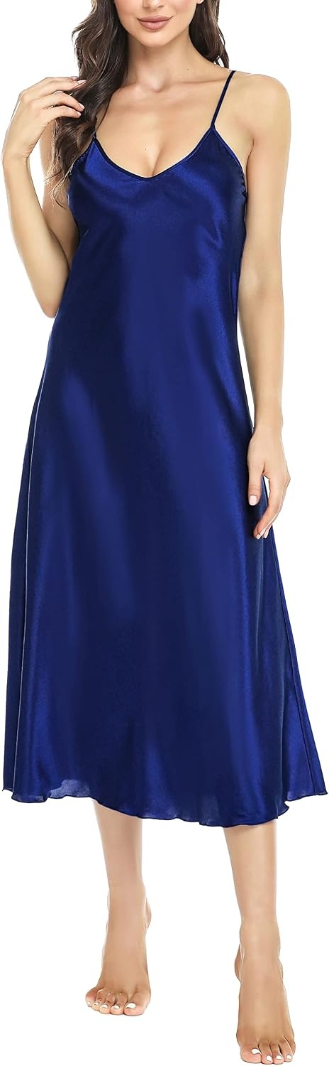 image:imageLovasy Women Satin Nightgown Sexy Long Lingerie Dress SXXLDark Blue