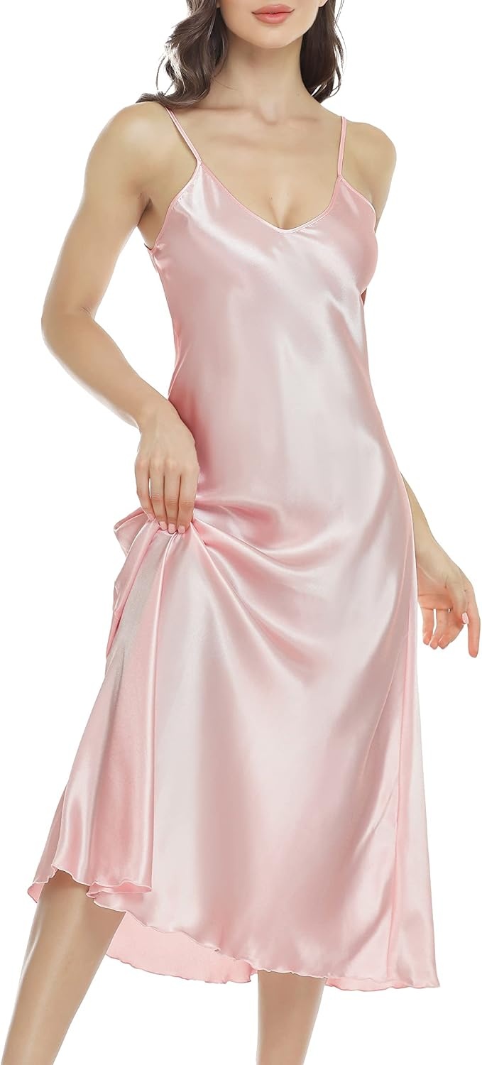 image:imageLovasy Women Satin Nightgown Sexy Long Lingerie Dress SXXLPink
