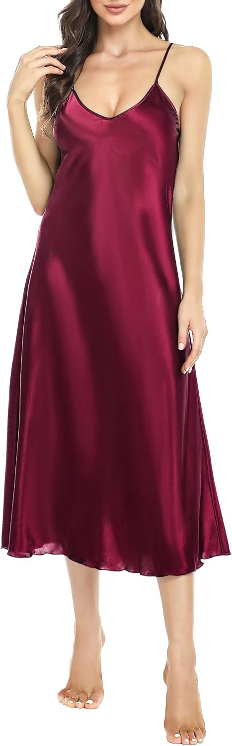 image:imageLovasy Women Satin Nightgown Sexy Long Lingerie Dress SXXLPurplish Red