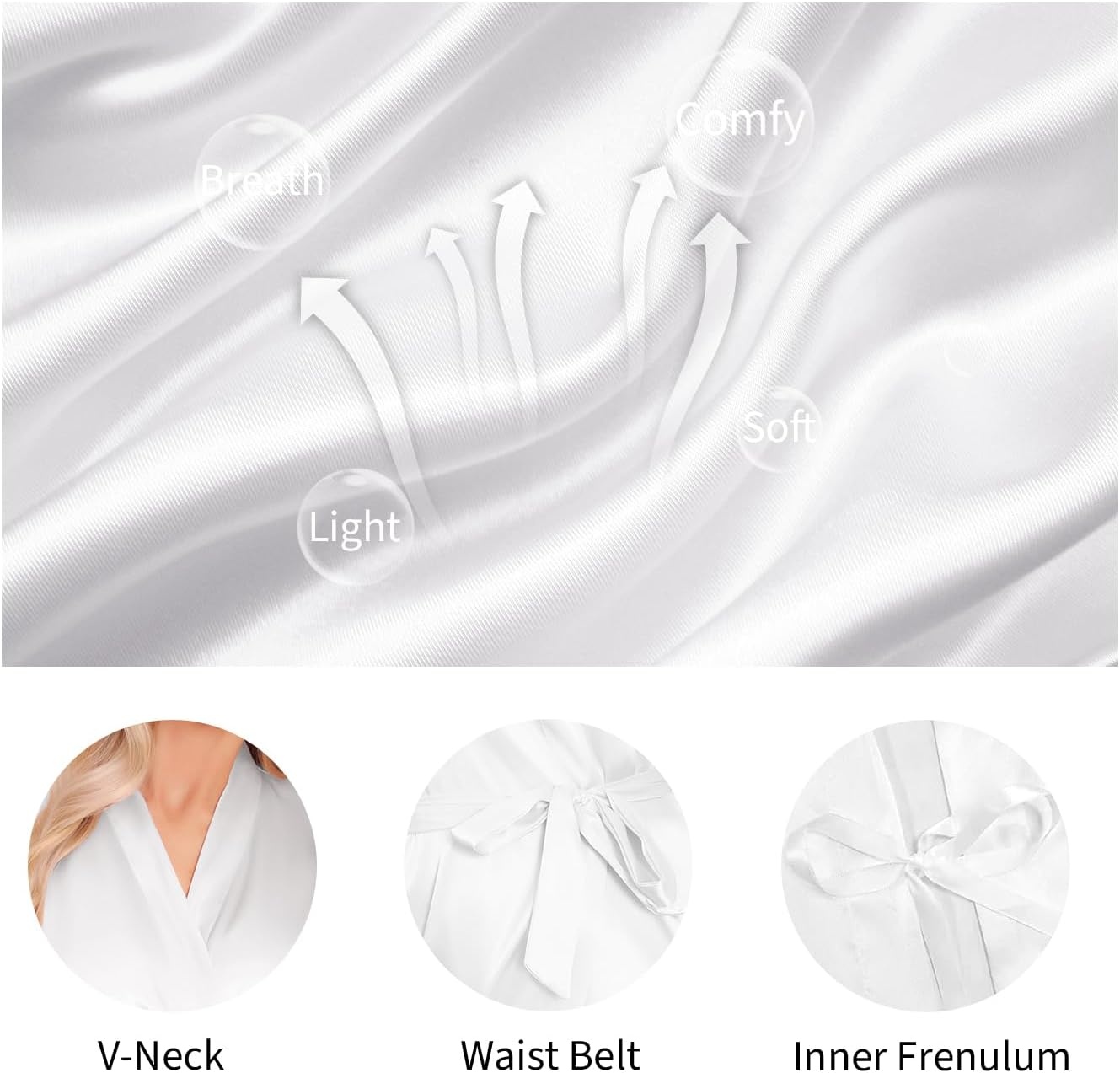 image:imageLovasy Womens Satin Robes Silky Short Robe Sleepwear SXXLWhite