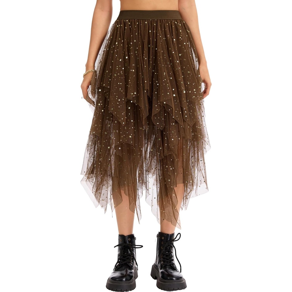 image:imageLovasy Tulle Skirt for Women Layered Fairy Tutu Skirts S3XLDark Brown