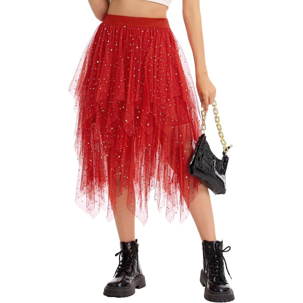 image:imageLovasy Tulle Skirt for Women Layered Fairy Tutu Skirts S3XLRed