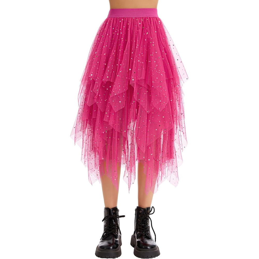 image:imageLovasy Tulle Skirt for Women Layered Fairy Tutu Skirts S3XLRose Red