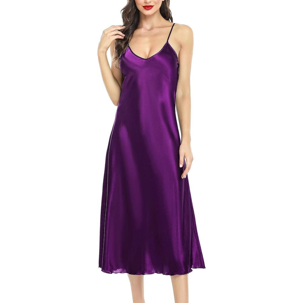 image:imageLovasy Women Satin Nightgown Sexy Long Lingerie Dress SXXLDark Purple