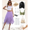 Lovasy Tulle Skirt for Women Layered Fairy Tutu Skirts S-3XL(Purple)