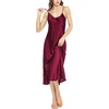 Lovasy Women Satin Nightgown Sexy Long Lingerie Dress S-XXL(Purplish Red)