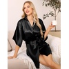 Lovasy Women’s Satin Robes Silky Short Robe Sleepwear S-XXL(Black)