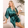 Lovasy Women’s Satin Robes Silky Short Robe Sleepwear S-XXL(Dark Green)