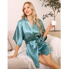 Lovasy Women’s Satin Robes Silky Short Robe Sleepwear S-XXL(Gray Green)