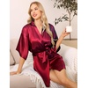 Lovasy Women’s Satin Robes Silky Short Robe Sleepwear S-XXL(Purplish Red)