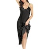 Lovasy Women Satin Nightgown Sexy Long Lingerie Dress S-XXL(Black)
