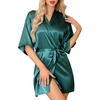 Lovasy Women’s Satin Robes Silky Short Robe Sleepwear S-XXL(Dark Green)
