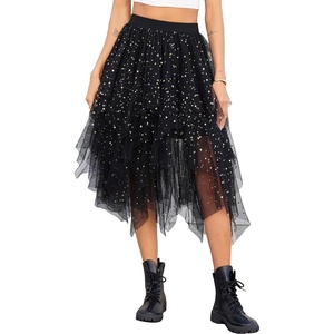 Lovasy Tulle Skirt for Women Layered Fairy Tutu Skirts S-3XL(Black)